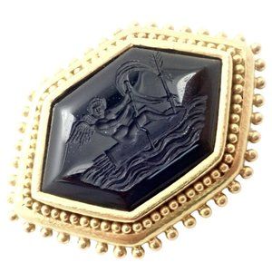 Rare! Elizabeth Locke 18k Yellow Gold Carved Black Agate Intaglio Brooch Pendant